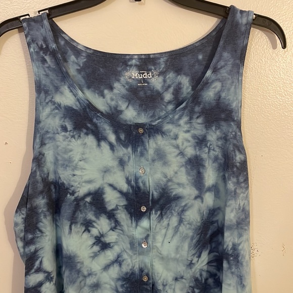 Large Mudd Dark and Light Blue Tie Dyed Button-down Tank Top - Picture 2 of 5